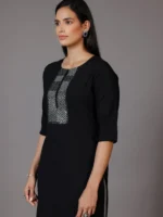 Black Embellished Rayon Straight Kurta - Image 3