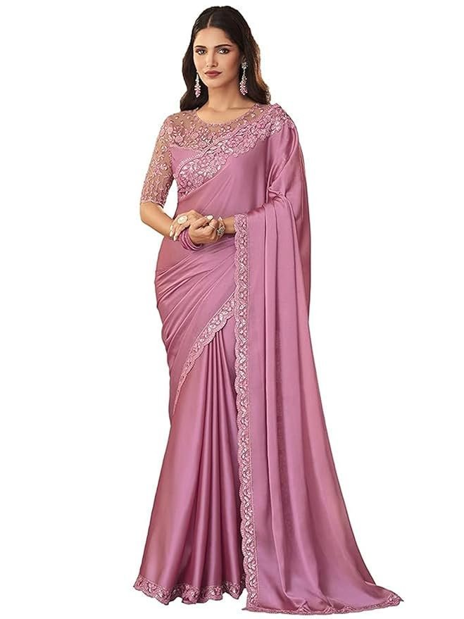 61d-dx2yItL._SY879_.jpg Women's And Girls Embroidery Lace & Sequence Embroidery Chiffon Saree With Unstitched Blouse Piece - Image 1