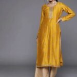 Yellow Embellished Silk Kurta