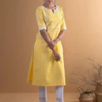 Yellow Printed Cotton Kurta