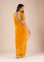 Mustard Stonework Chiffon Saree - Image 3